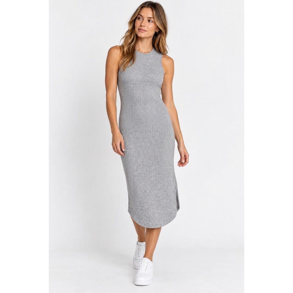 Cupcakes and Cashmere Grey Ribbed Sleeveless Midi Dress CI108538 Size S NWT